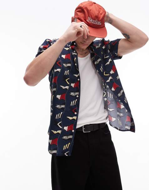 Tommy Hilfiger poplin all over flag shirt in navy