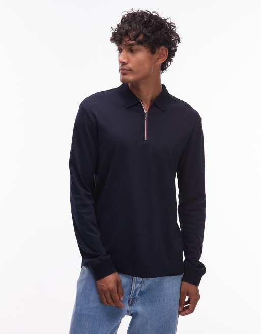 Tommy Hilfiger – Granatowa koszulka polo w stylu rugby z długim rękawem i zamkiem