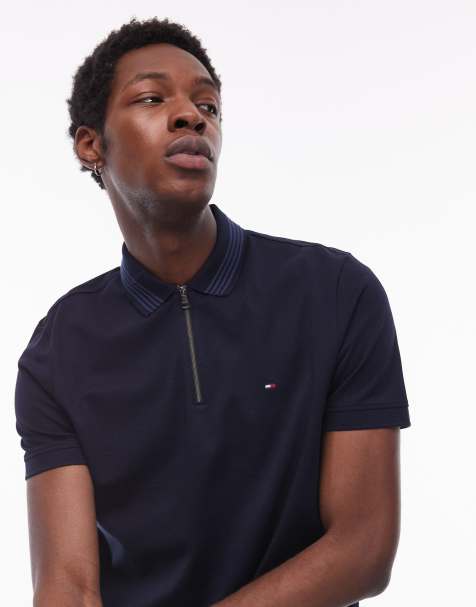 Tommy Hilfiger pique zip polo shirt in navy