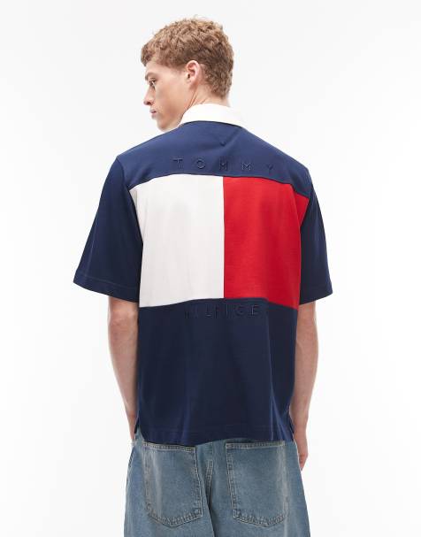 Tommy Hilfiger – Granatowa luźna koszulka z logo z flagą - view 1