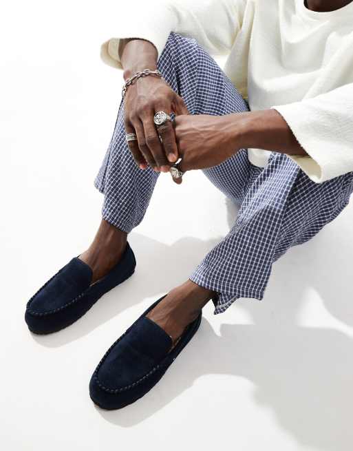 Tommy Hilfiger – Granatowe zamszowe kapcie mokasyny