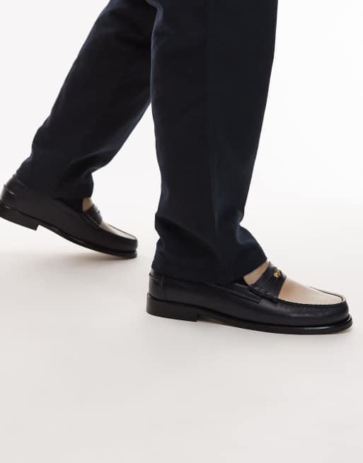Tommy Hilfiger – Granatowo-kremowe skórzane loafersy penny, 4 z 4