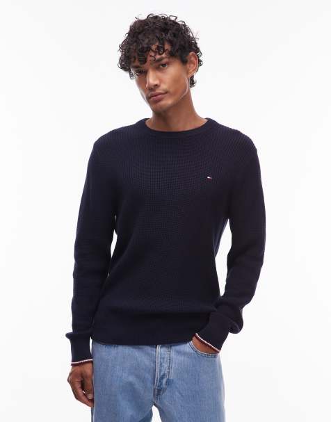Tommy Hilfiger tipped crew neck jumper in navy