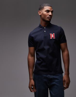 Tommy Hilfiger graphic embroidered chest logo polo T-shirt in navy