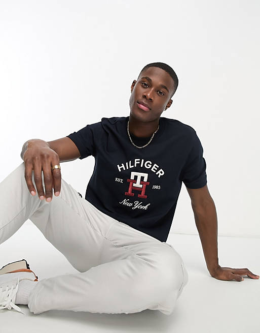 Tommy Hilfiger graphic logo T-shirt in navy | ASOS