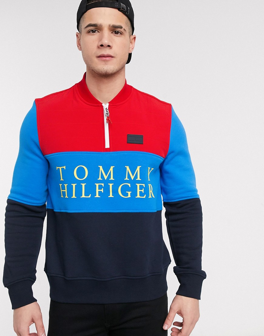 Tommy Hilfiger Grayson Baseball Mock Neck Zip Sweater In Navy/red ...