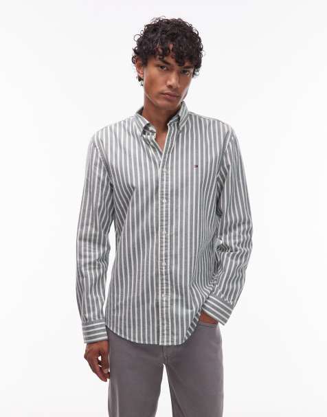 Tommy Hilfiger - Grøn skjorte med striber i flonel - view 1