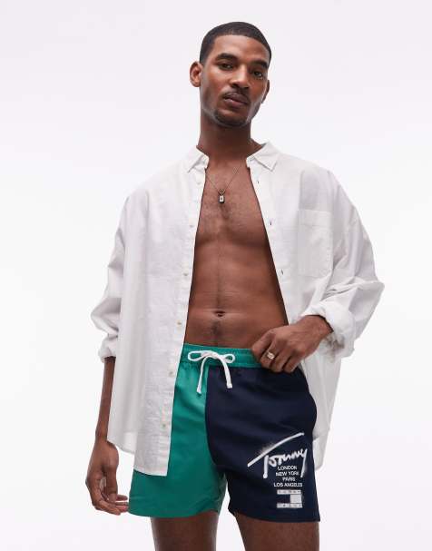 Tommy Hilfiger - Grønne og marineblå badeshorts med løbesnor - view 1