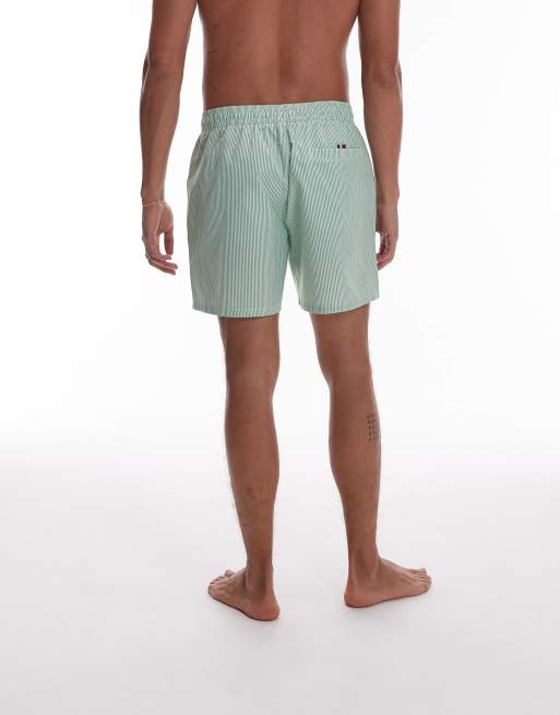 Tommy Hilfiger – Grönrandiga badshorts med dragsko och logga på sidan, 3 av 4