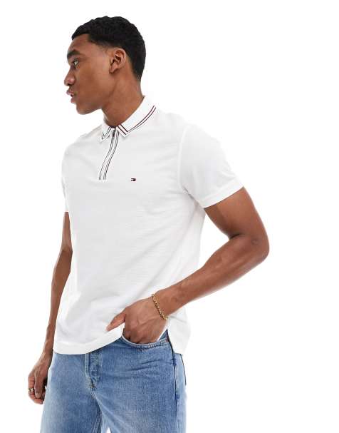 Tommy Hilfiger half zip tipped polo shirt in white - view 1