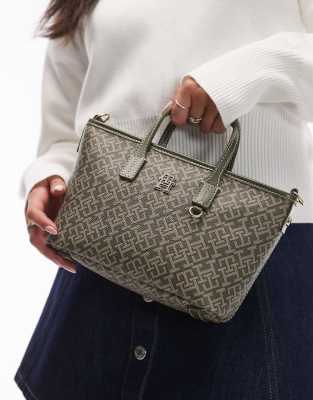 Tommy Hilfiger - Handtasche in Olivgrün mit kleinem Monogramm-Logo