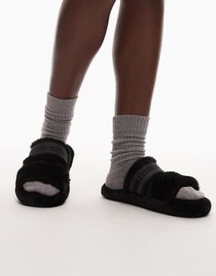 Tommy Hilfiger - Hausschuhe aus Kunstpelz in Schwarz