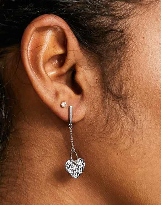 Tommy Hilfiger heart charm drop earrings in silver