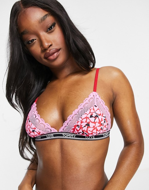 Tommy Hilfiger heart print lace trim triangle bralette in violet