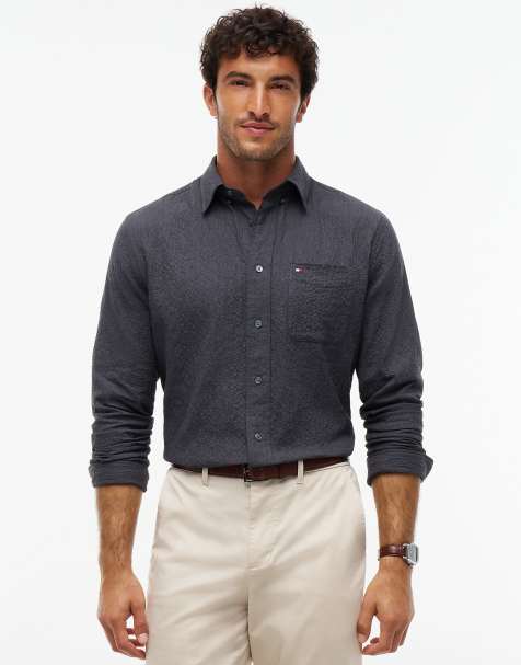 Tommy Hilfiger Hemd in Relaxed Fit aus weichem, strukturiertem Material in dunkelgrau meliert - view 1
