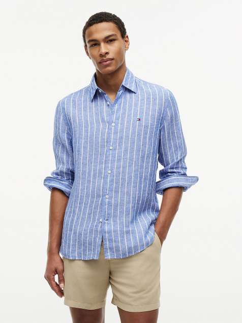 Tommy Hilfiger Hemd mit regulärer Passform, Strukturstreifen und aus reinem Leinen in Blau - view 1