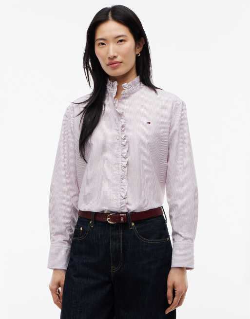 Tommy Hilfiger Hemd mit Rüschenkragen aus garngefärbtem Oxford-Gewebe in Rot-Multicolor, 1 von 6