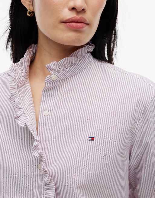Tommy Hilfiger Hemd mit Rüschenkragen aus garngefärbtem Oxford-Gewebe in Rot-Multicolor, 3 von 6