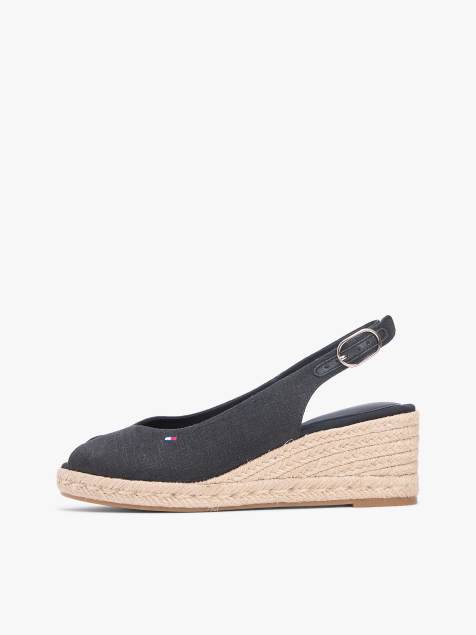 Tommy Hilfiger – Hemp – Espadrilles in Schwarz mit Keilabsatz und Fersenriemen - view 1
