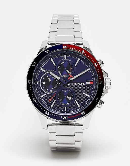Tommy Hilfiger - Herenhorloge in zilver met wijzerplaat in blauw en rood 1791718