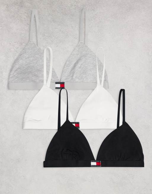 Tommy Hilfiger Heritage 3 pack triangle bra in black/white/gray