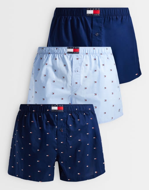 Tommy Hilfiger heritage 3er-Pack gewebte Boxershorts in Marineblau/Blau, 1 von 3