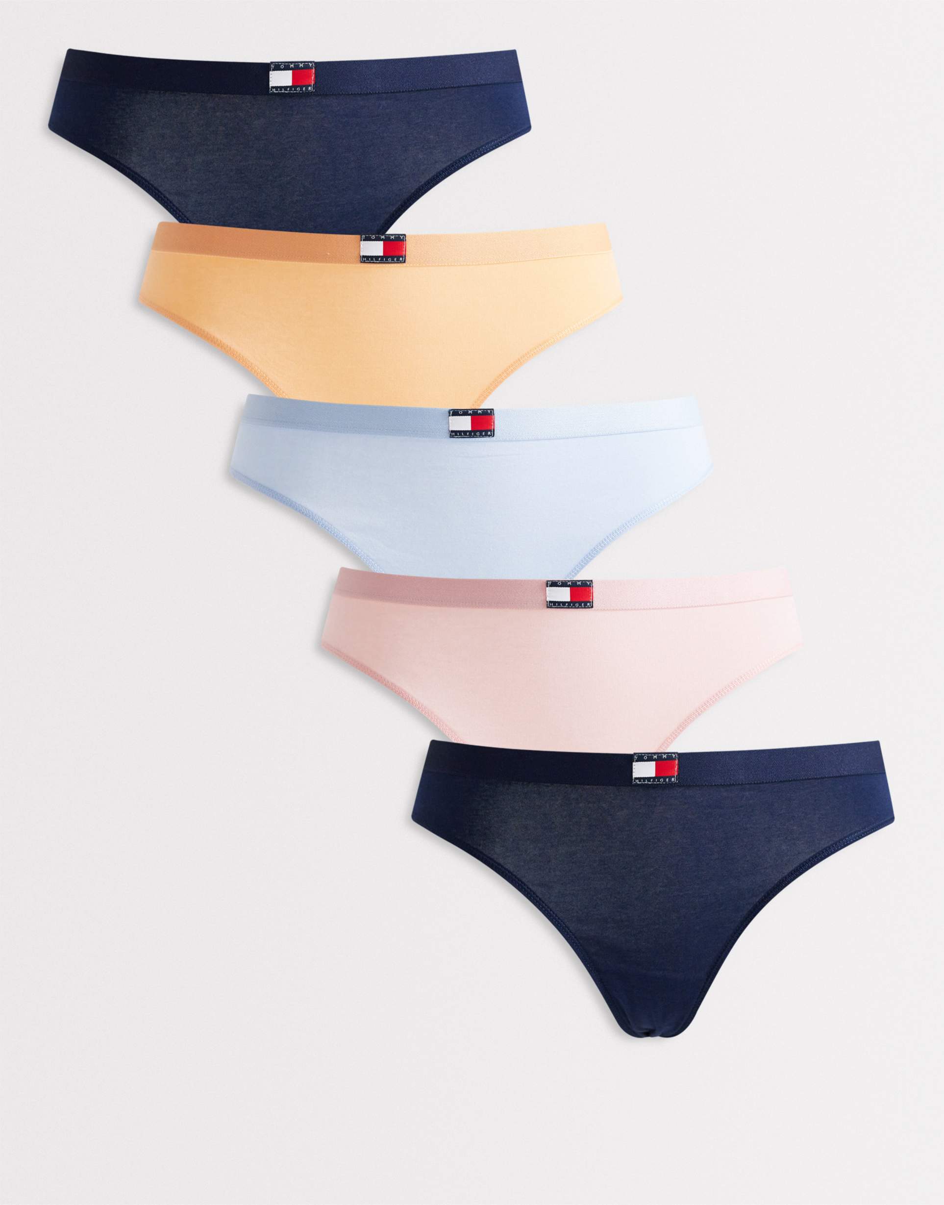 tommy hilfiger heritage 5 pack thongs in black/blue/pink