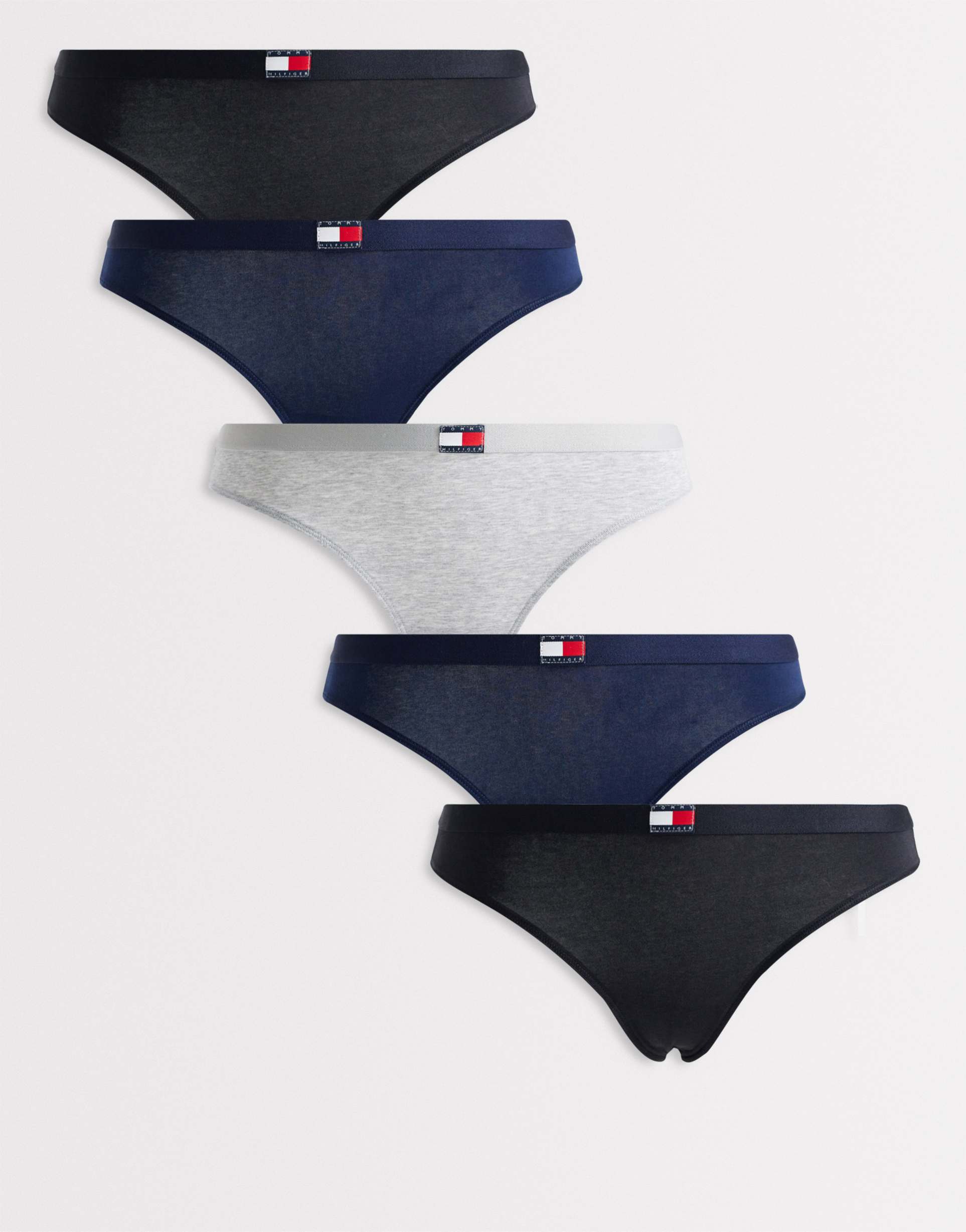 tommy hilfiger heritage 5 pack thongs in black/navy/gray