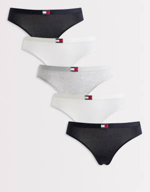 Tommy Hilfiger Heritage 5 pack thongs in black/white/grey