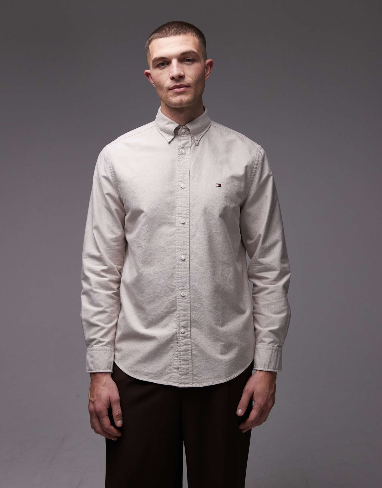 Бежевая рубашка Tommy Hilfiger heritage oxford с длинным рукавом 