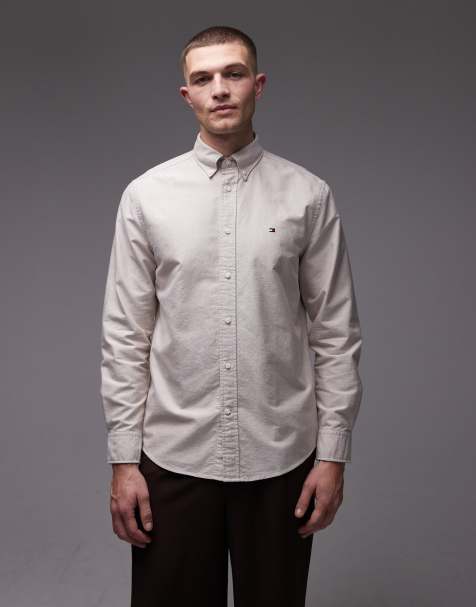 Tommy Hilfiger heritage oxford long sleeve shirt in beige 