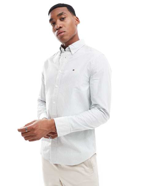 Tommy Hilfiger heritage oxford stripe shirt in green and white - view 1