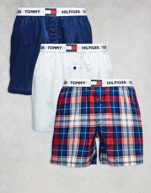 Tommy Hilfiger - Heritage - Pakke med 3 par vævede marineblå/hvide/skotskternede boksershorts
