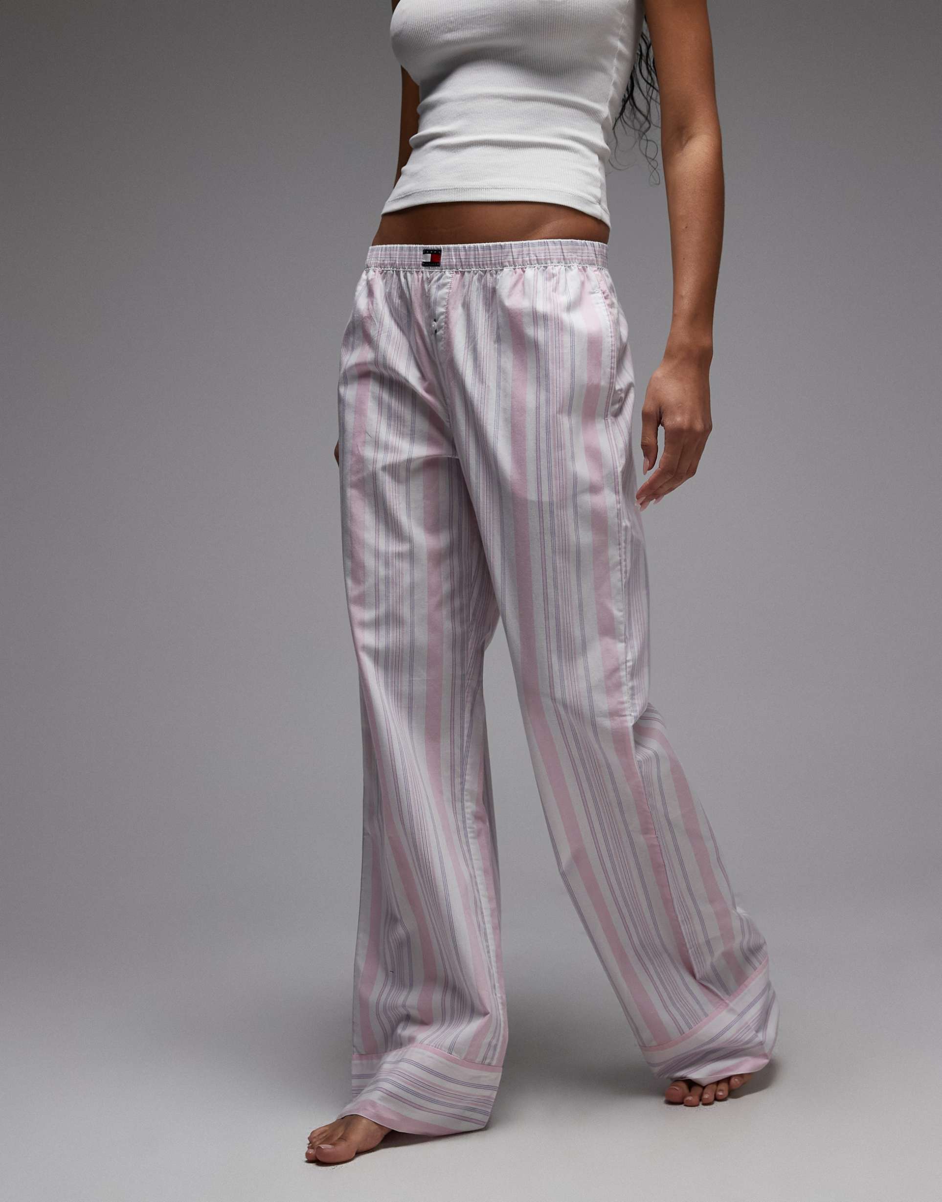 tommy hilfiger heritage poplin pajama pants in pink stripes