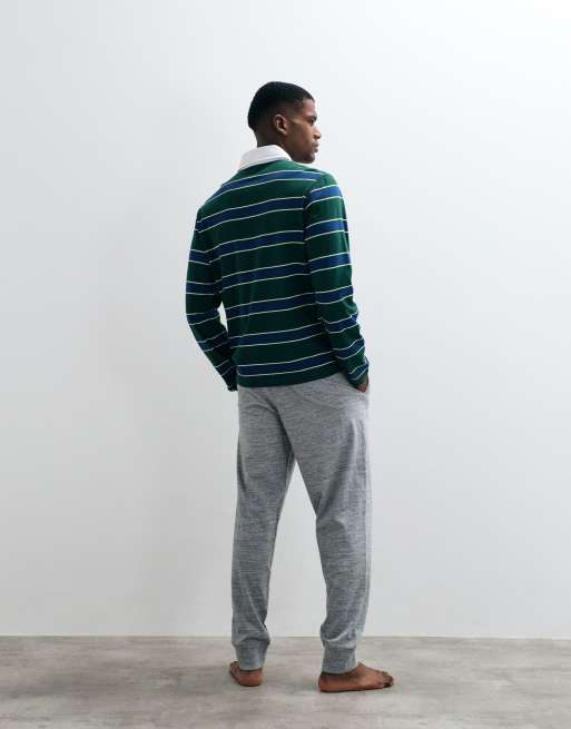 Tommy Hilfiger heritage pyjamaset met rugbylook in groen/grijs, 4 van 4