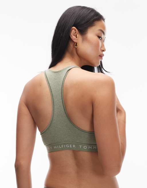 Tommy Hilfiger heritage racerback bralet in green heather, 2 of 4
