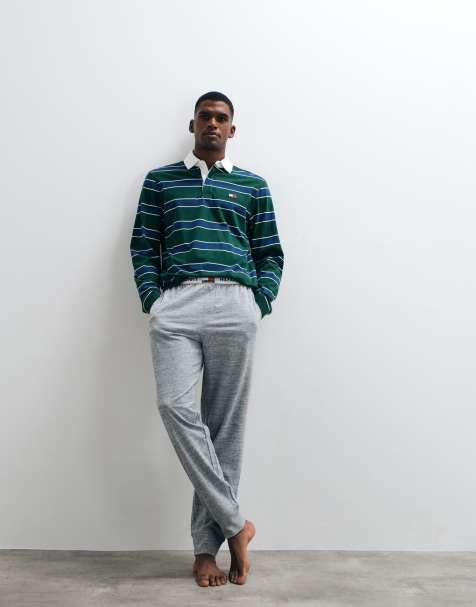 Tommy Hilfiger heritage rugby pyjama set in green/grey - view 1