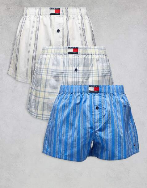 Tommy Hilfiger - Heritage - Set van 3 geweven boxershorts in grijs geruit, grijs gestreept en blauw gestreept - view 1