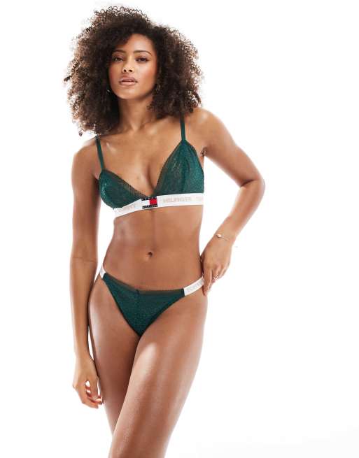 Tommy Hilfiger - Heritage - String échancré en dentelle - Vert olive