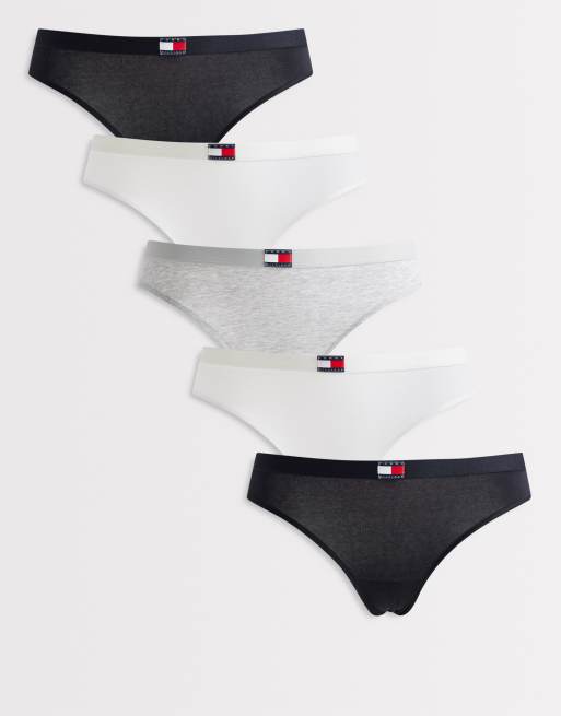 Tommy Hilfiger – Heritage – Svarta/vita/grå stringtrosor, 5-pack