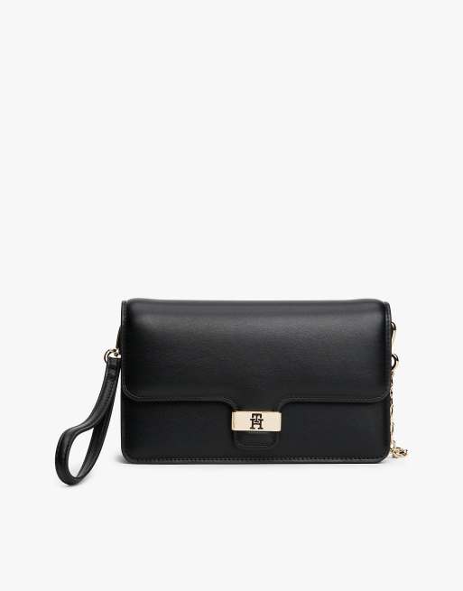 Tommy Hilfiger Heritage th monogram plaque clutch in black