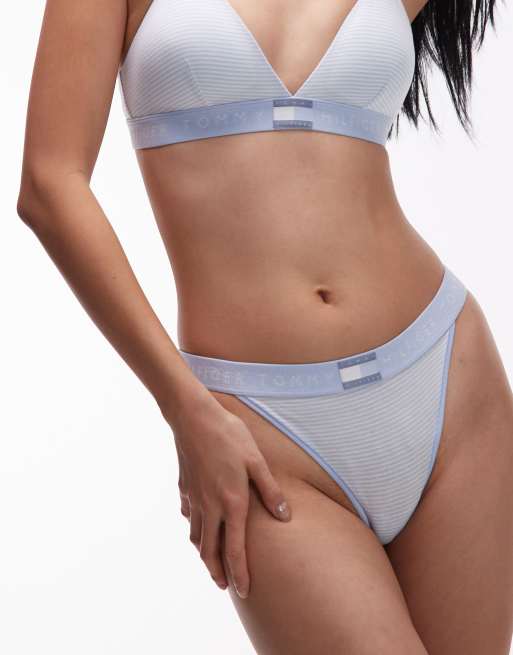 Tommy Hilfiger Heritage triangle bra and lingerie thong set in light blue