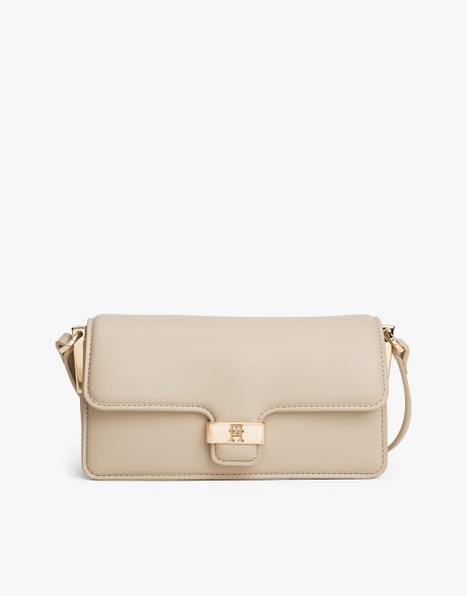 Tommy Hilfiger – Heritage – Umhängetasche in Beige mit Umschlagverschluss