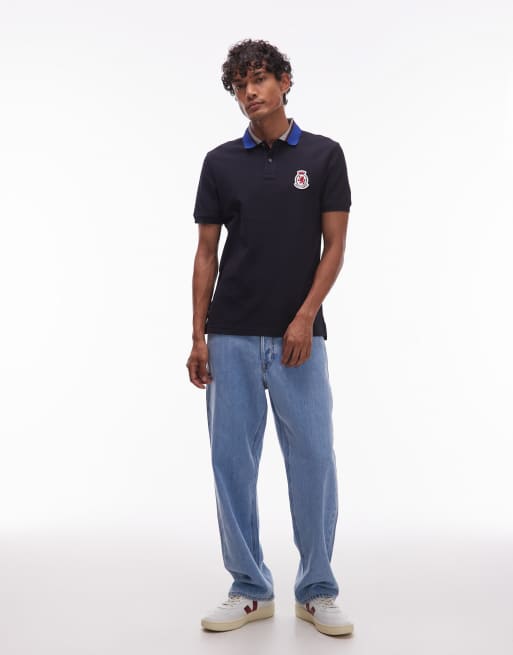 Tommy Hilfiger herringbone collar regular polo shirt in navy, 2 of 5
