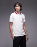 [Tommy Hilfiger] Tommy Hilfiger herringbone collar regular polo shirt in white M WHITE