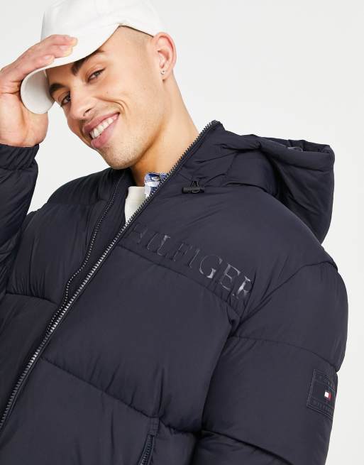 Tommy Hilfiger - High loft - Gewatteerd puffer jack met capuchon in marineblauw