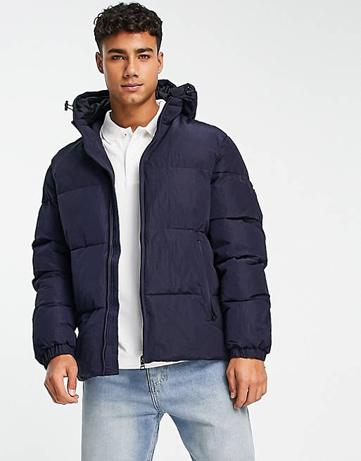 Tommy Hilfiger high loft hooded puffer in navy | ASOS