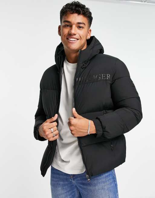 Tommy Hilfiger high loft hooded puffer jacket in black ASOS