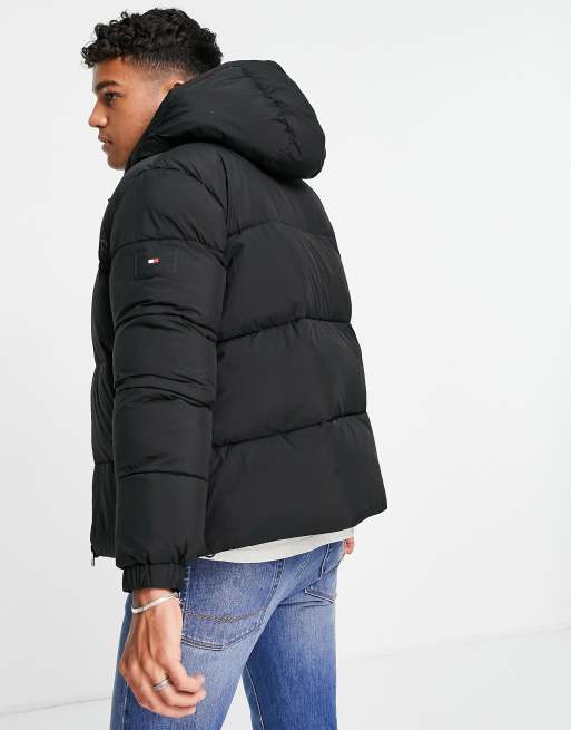 Tommy Hilfiger high loft hooded puffer jacket in black