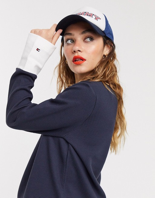 Tommy Hilfiger high-neck texture top in navy